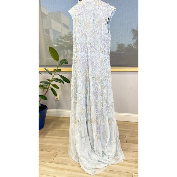 Sequined High Neck Cap Sleeve A Line Gown 5647 Size 16 - Picture 6 of 9